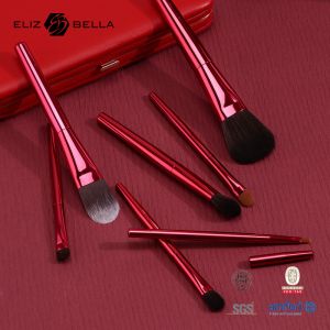 6pcs Red Metal Handle Professional Makeup Brushes With Cosmetic Box