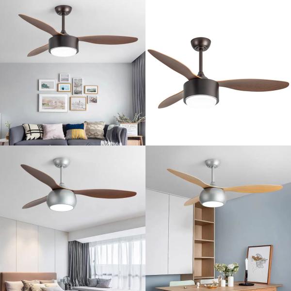 Manufactory LED Ceiling Fan Lights factory - Gray Solid Wood Blade Ceiling Fan 52 Inch DC Motor Ceiling Fans With LED Lights
