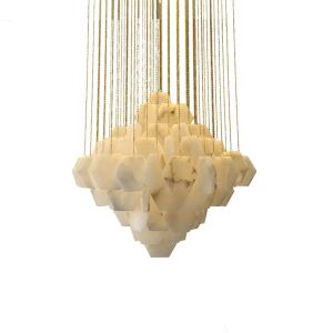 Hexagonal Shape Marble Ceiling Light White Modern Pendant Light 3000K