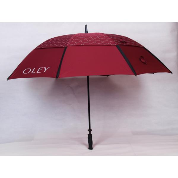 Double Layer Auto Open Golf Umbrella with Black Matt Fiberglass Pole and Rubber Grip
