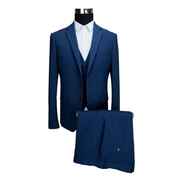 Woven Fabric Mens 3 Pieces Suit Official Color Navy Mel Color Both In Stock and