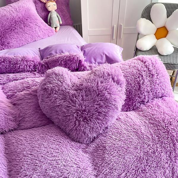 Double Queen King Solid Color Thickened Warm Mink Velvet 4pcs Set for Autumn Winter