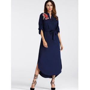 Mexican Embroidered Side Split Belt Dress