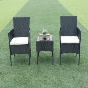 Outdoor Pool / Beach Rattan Coffee Table Chair Sets With Aluminum Frame Ottoman