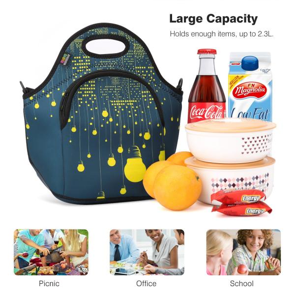Neoprene Lunch Bag Food Carrier Science Meal Science Purse Shoulder Crossover Unisex Men Women Child Adjustable Strap