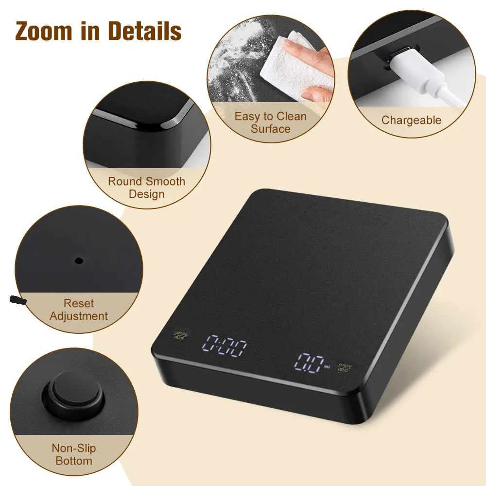 Multifunction Digital Food Scale Kitchen Coffee Scale with Battery Power Source Product size 14.3*20.7**3 cm