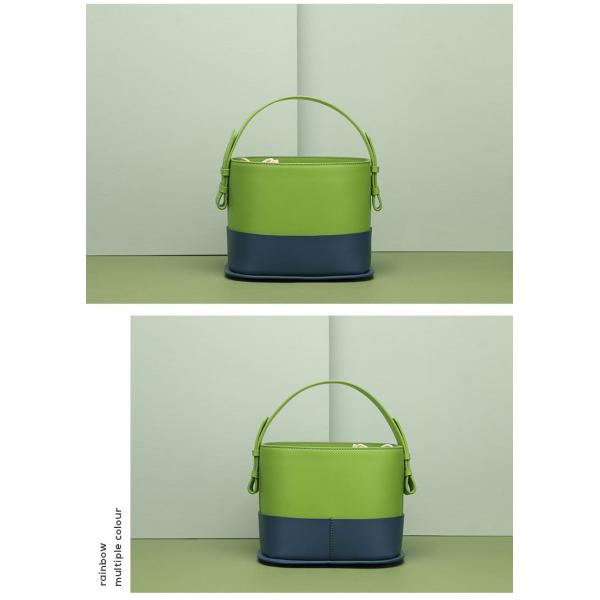 Green Bucket Handbags Cowhide Leather Multi Color Shoulder Bags For Women