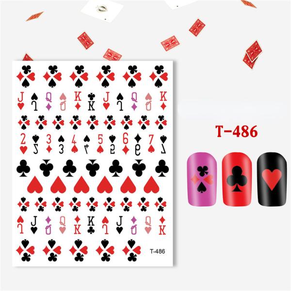 T-482-T-492 Multicolor Style Poker Series Nail Art Decal Sticker for Salon Beauty