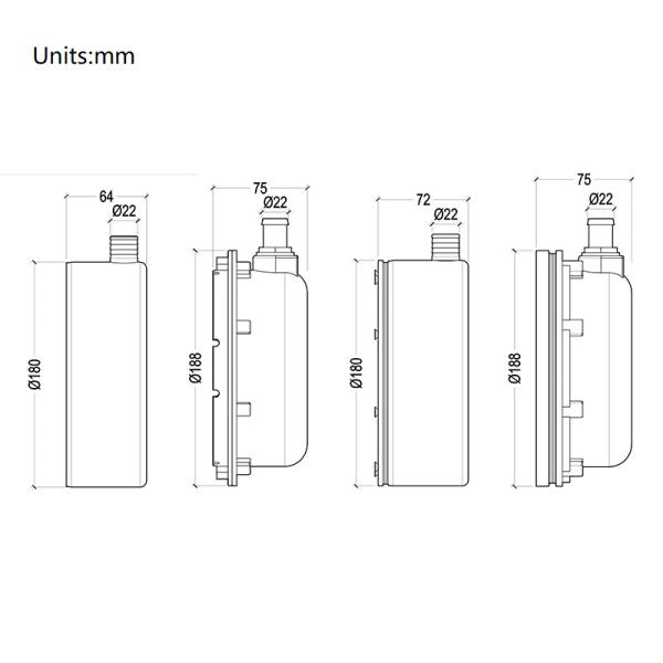dimension for different mounting sleeve for underwater luminaires