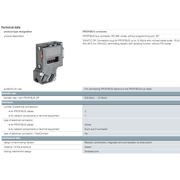6ES7972-0BA12-0XA0 Siemens SIMATIC DP Connector 100% Original