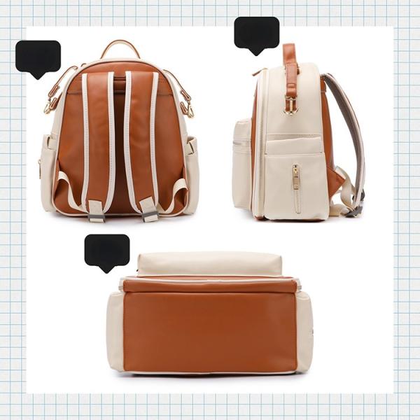 New PU Leather Mommy Nappy Bag Portable Baby Bottle Backpack Multifunction Travel Maternity Diaper Bag witth Stroller Strap