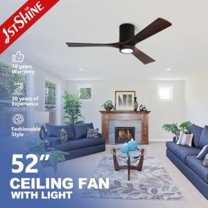 China 52 Flush Mount Ceiling Fan With Light Remote Solid Wood Blades on sale