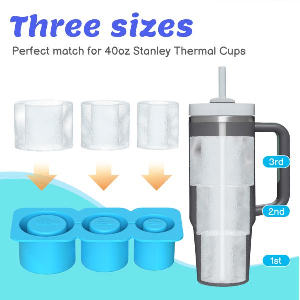 Silicone Stanley Ice Cube Tray With Lid 3 Hollow Cylinder Ice Molds For 30-40oz Cups