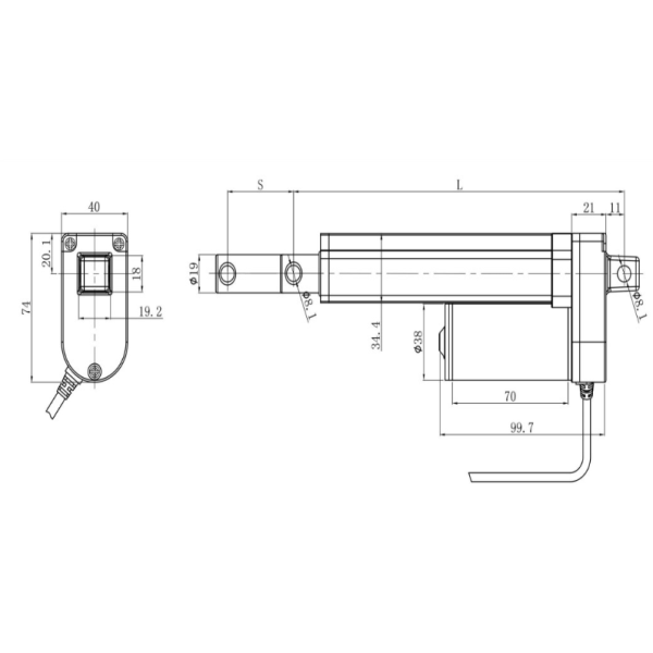 TOMUU 400N Mini Linear Actuator dimensional diagram and specifications
