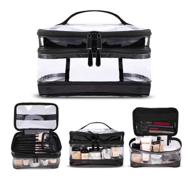 Buy Two Layers Vinyl Cosmetic Bag Portable Transparent at wholesale prices