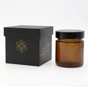 China Custom Gold Foil Logo 2 Piece Box Luxury Honey Jar Packaging Gift Box With Lid And Bottom on sale