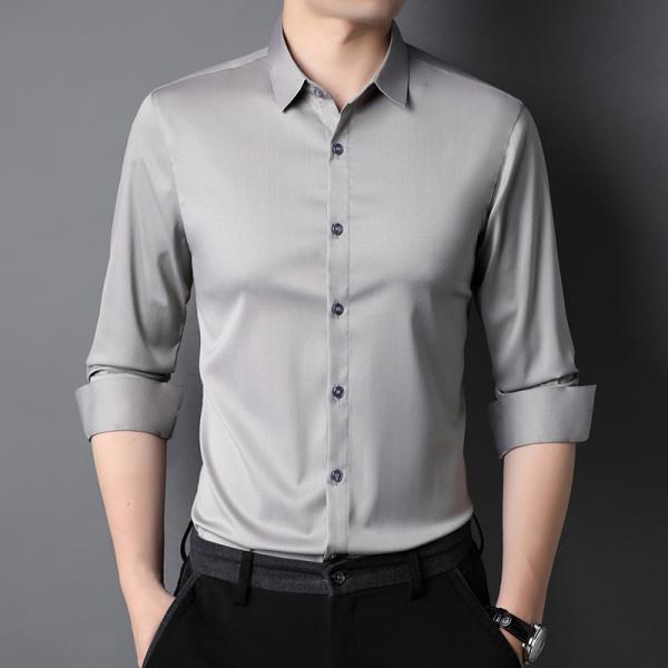 Anti-pilling Men's Long Sleeve Plain Shirts with Polyester Viscose Silk Acrylic Logo