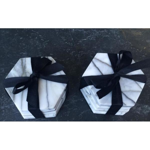 Wholesale Anti Slip Hexagon/Round Marble Stone Coaster Customized Size and