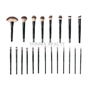 Affodable Discount Synthetic Makeup Brushes With Matte Black Handle Glossy Ferrules