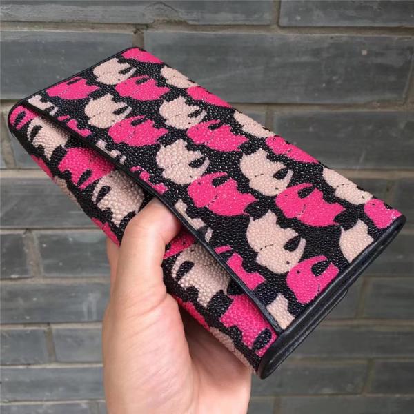 Authentic Stingray Skin Lady Long Trifold Wallet Genuine Leather Women Elephant Clutch Purse Female Large Card Holders