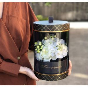 Round Cylinder Shape Gold Stamping Logo Flower Packaging Box for Roses Made by