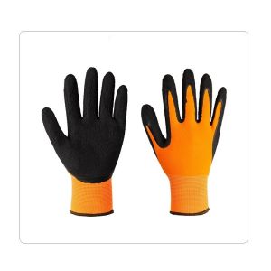Orange Polyester Liner Black Microfoam Latex Palm Gloves For Warehouse Handling