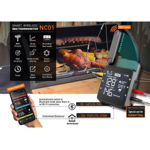 Digital WiFi Wireless BBQ Meat Thermometer USB For Oven