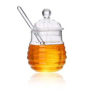 China Borosilicate Glass Honey Jar With Dripper Heat Resistant Eco Friendly on sale