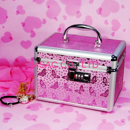 Buy Butterfly Pink Lockable Vanity Case , Custom Professional Makeup Cases at wholesale prices