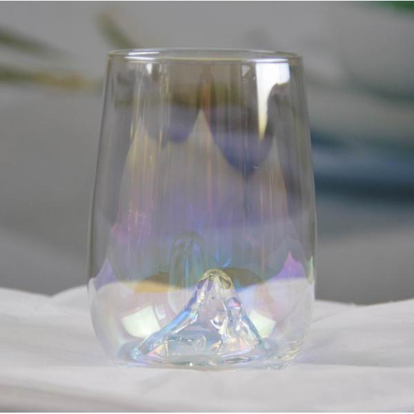 Ice Mountain Bottom Crystal Wine Glass With Ion Plated Irridescent