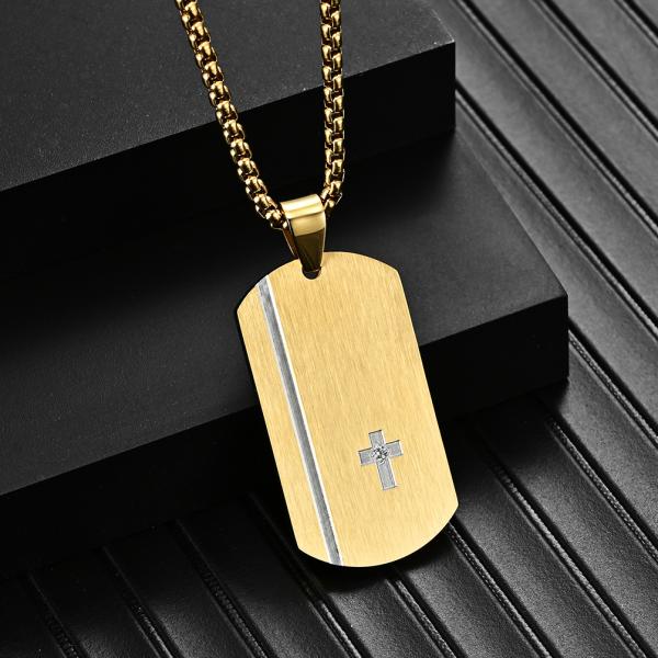 Square Religious Cross Engraved Necklace for Men Stainless Steel Cross Pendant Men's Cross Necklace Christian Jewelry