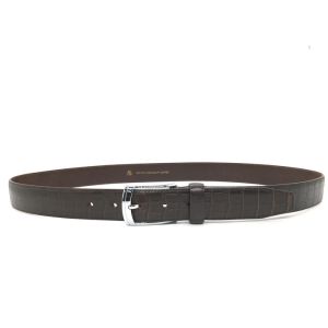 Brown Croco Textured Mens Leather Dress Belt With Shinny Nickel Prong Buckle