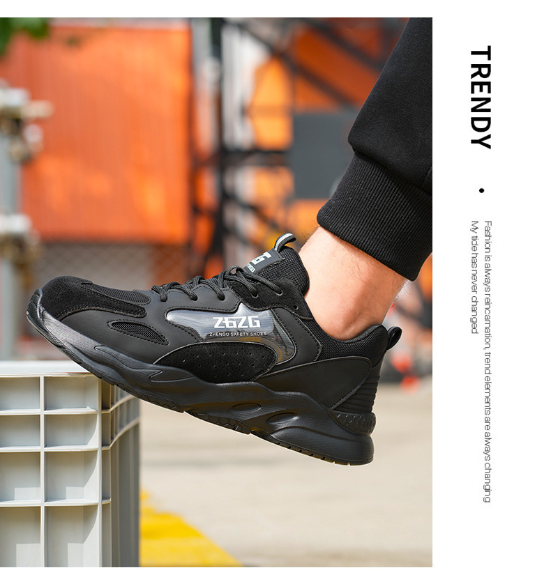 Black Comfortable Safety Shoes Steel Toe Work Shoes Anti-Puncture Kevlar Safety Shoes For Men Industrial Work Shoes EVA Sole