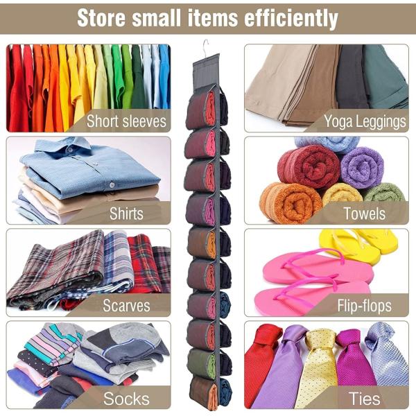 Legging Storage Organizer For Closet, Hanging Closet Organizer System, Grey Clothes Closets Holder With 20 Roll