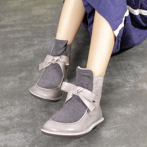 S087 New Martin boots retro leather handmade bowknot fashion flat ladies short