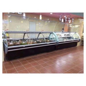 Lower Unit Curved Transparent Glass Cooked Food Refrigeration And Freezing