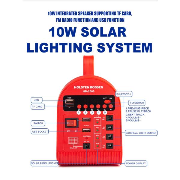 10W Solar Lighting System With 4 Bulbs Portable Mini Outdoor Camping Speaker Radio