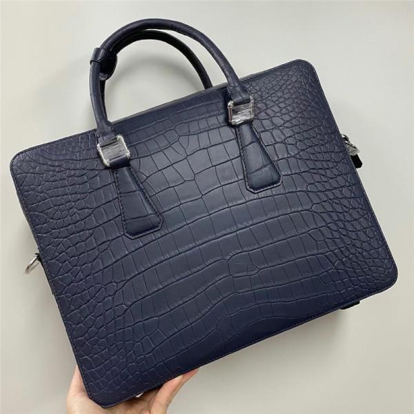 Authentic Crocodile Belly Skin Matt Finish Navy Blue Businessmen Briefcase Purse Genuine Alligator Leather Male Handbag