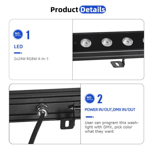 24*2W LED Washer Wall Light Outdoor IP65 Waterproof RGBW Colorful Building Wall Washer Lights