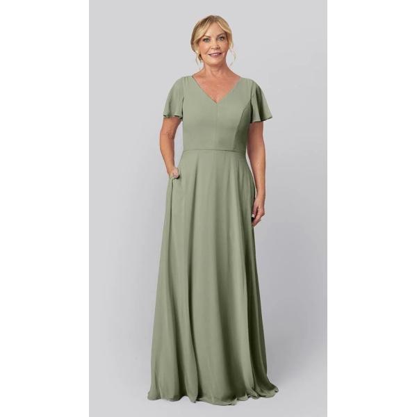 Romantic V-neckline A-line Back Keyhole Cutout Short Flutter Sleeve Zipper Navy Chiffon Mother Of The Bride Dress