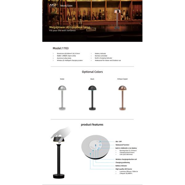 Wi-Fi Rechargeable Table Lamp Dimmable RGBW Night Light, Waterproof for Living Rooms, Bedrooms and Outdoor