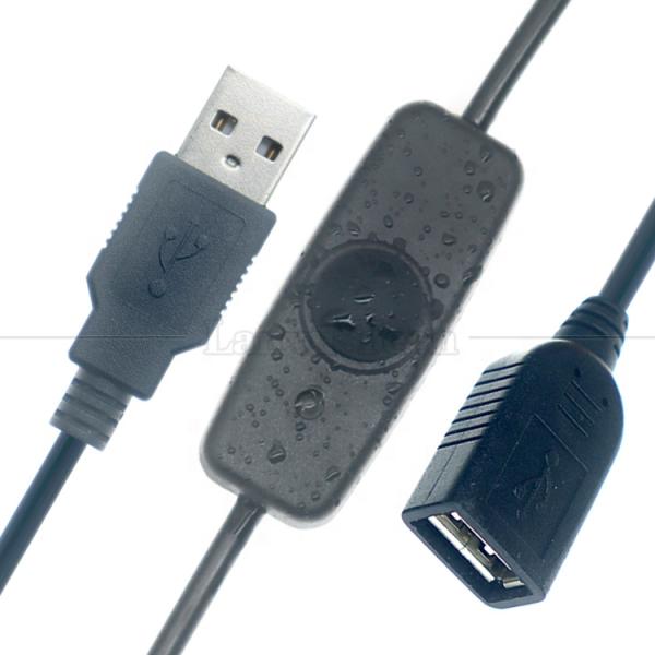 Indicator Blue Light Waterproof Silicon Cover Push Button Male to Female Power Switch ON OFF USB Extension Cable
