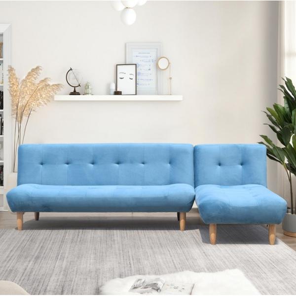 Buy L Shaped Folding Sofa Bed Blue/Grey Polyester Upholstered Modern Sofa Bed Wholesale at wholesale prices