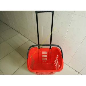 Quality Plastic Drawer Shopping Basket With Wheels / Extendable Handle For Grocery for sale