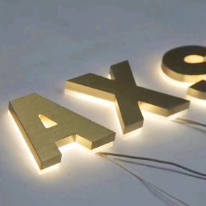 LED Light Source Stainless Steel Gold Color Backlit Letter Sign