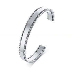 Geometric Stainless Steel Open Cuff Bangle Adjustable Twisted For Men