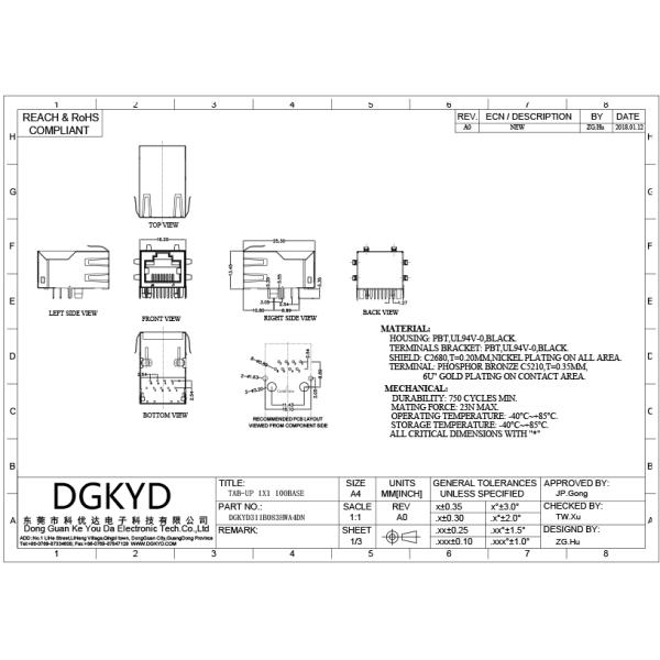 Side Plug 100 Megabytes Integrated Filter 1 Port RJ45 90 Degree