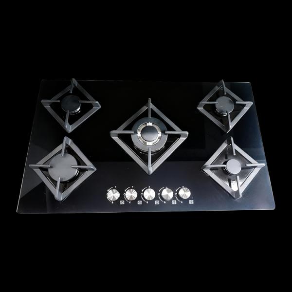 Tempered Glass Surface 5 Burner Gas Cooktop Built In Flameout Protection For