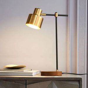 Modern Wooden Base Gold Touch Table Lamp With Wireless Charging