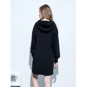 Clothing Fashion Women Cold Shoulder Hoodie Dress